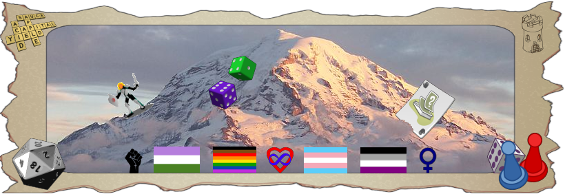 Photograph of Mount Rainier with clouds and light from sunset